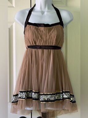 Kanika Cruz Embellished Halter Top Champagne Taupe Beaded Size S